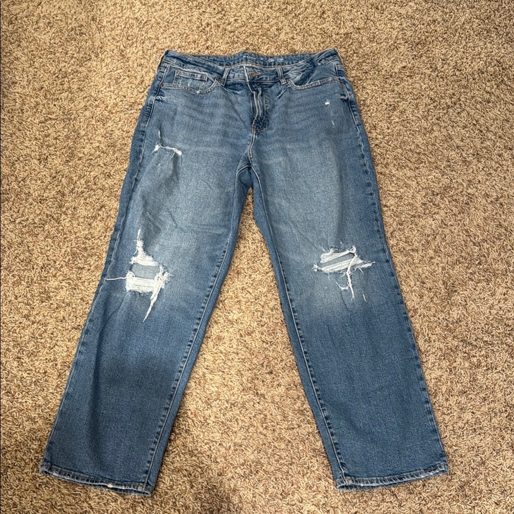 Old Navy Blue Straight Leg Distressed Jeans